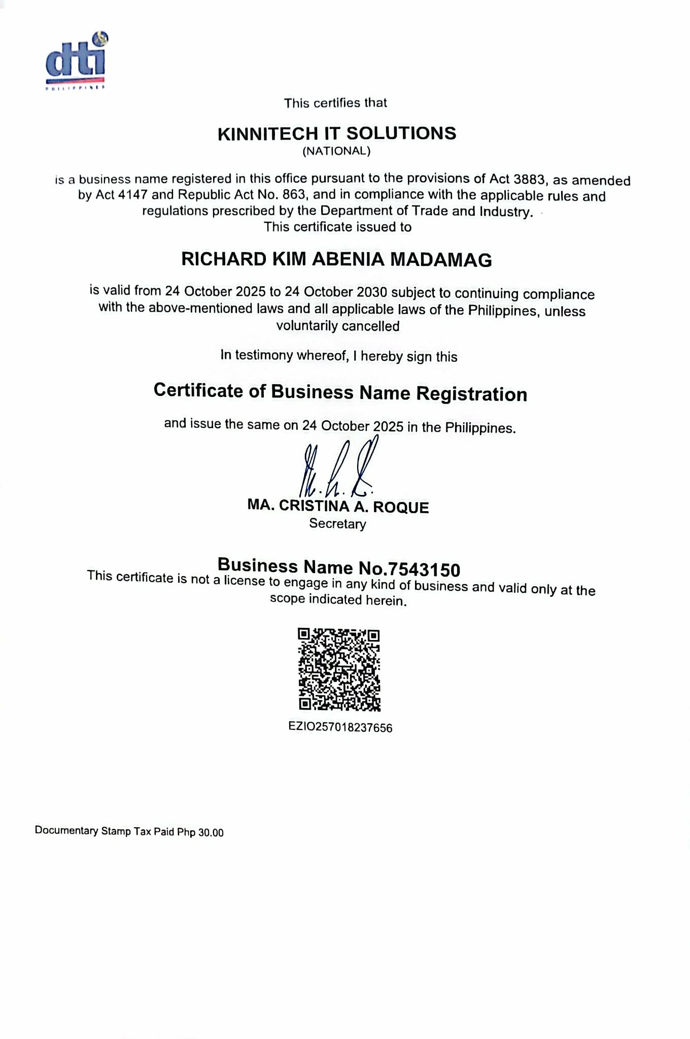 DTI Certificate of Registration